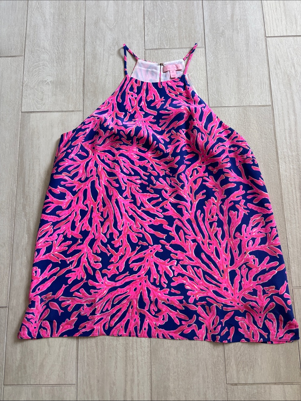 Lilly Pulitzer Navy with Hot Pink Coral-Print Halter Swing Top